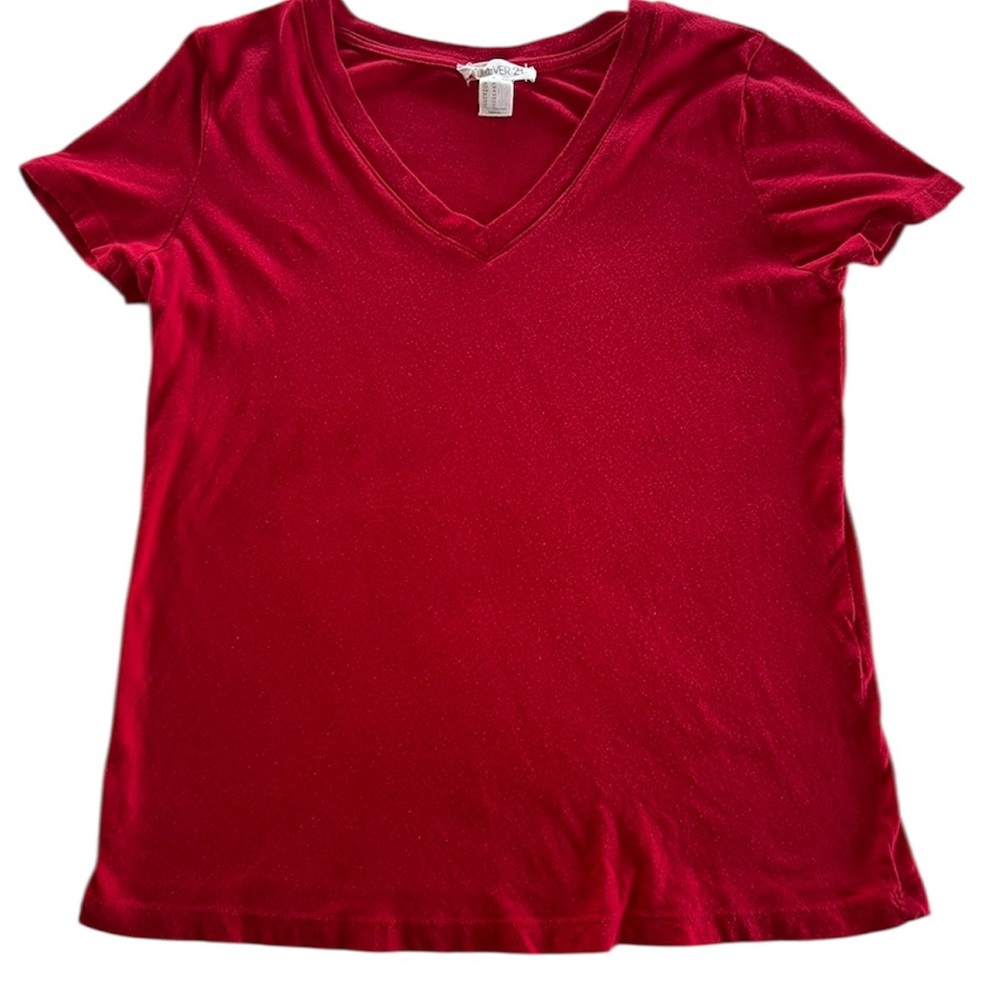 Forever 21 Vibrant Red V-Neck Short Sleeve Tee Shirt Size Medium